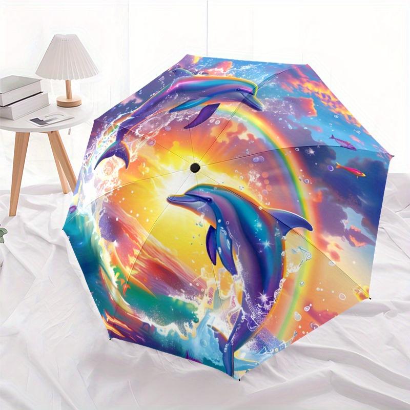 

Dolphin 5 Automatic Open/Close Umbrella - One-Touch Folding, Sturdy Iron Frame & Lightweight Travel Umbrella with Oceanic Dolp (as the picture,Iron&8K)
