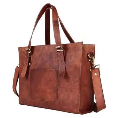 Handmade Brown Genuine Vintage Real Goat Leather Shoulder Tote Handbag Bag Purse