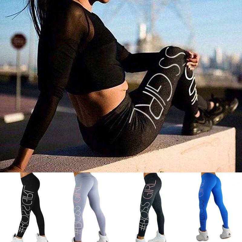 Women Letter Print High Waist Leggings With Stretch And Push Up Design For Fitness And Running