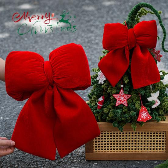 Red Christmas Velvet Bows Vintage Plush Stuffed Christmas Bows Hanging Ornament