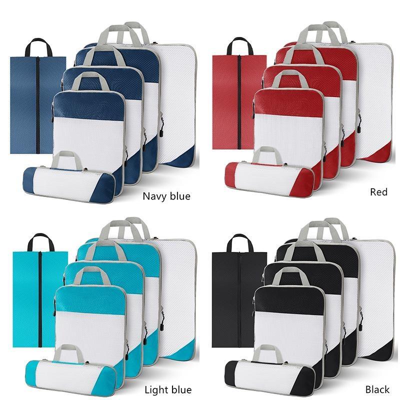 6 Stück/Set Gepäck-Packwürfel Aufbewahrungstaschen Kleidungssortierpakete für Reisegepäck Kompressionsstoff-Packbeutel