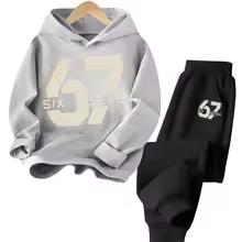 67 Chic Children's Hoodies Set 3-12Y Korean Streetwear Block Tracksuit Fashion Comfortable Kids Sweatshirt 2 Pcs Sets Pant Suit
