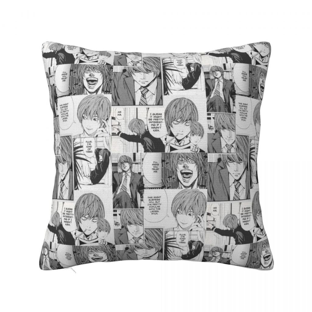Death Note Manga Square Pillow Cases Anime Light Yagami Cushion Covers Zippered Decorative Pillowcase for Living Room 45x45cm