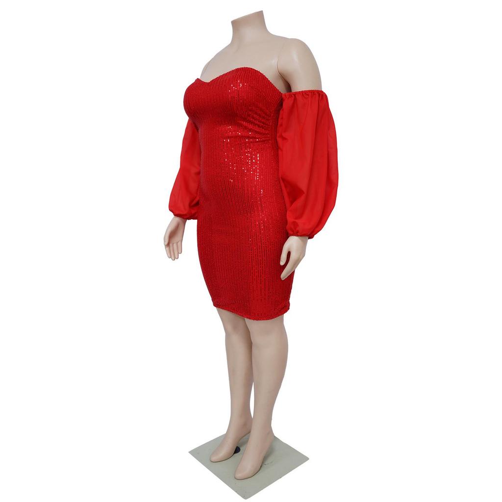 Sexy Sequin Mesh Bandeau Bodycon Evening Dress