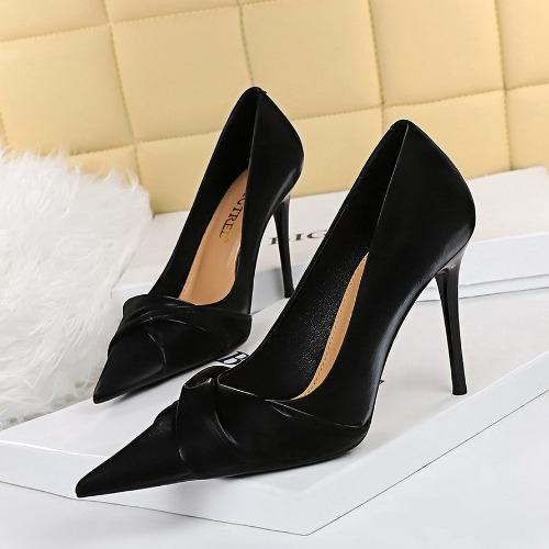 Fashion Elegant Banquet High Heels Slimming Pointed Toe Bowknot Women Vulcanized Shoes