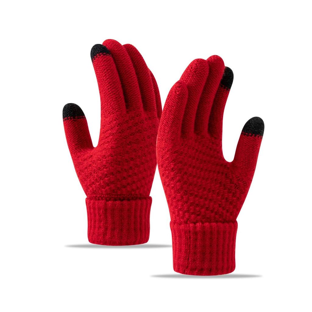 Touch Screen Gloves for Winter Warmth, Knitted with Thick Velvet, Windproof, Cycling, Men's and Women's Cold Resistant, Woolen, Simple Gloves