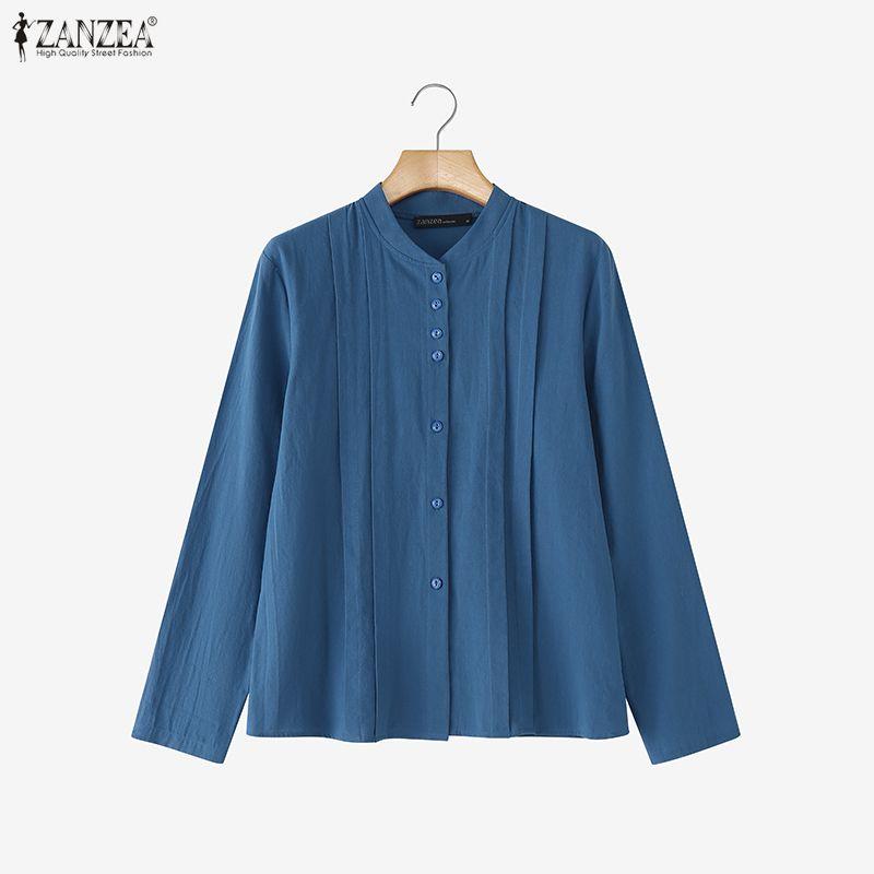 ZANZEA Women Round Neck Loose Casual Long Sleeve Blouse