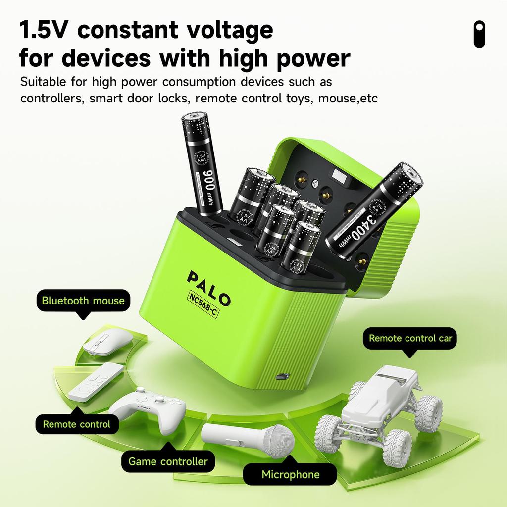 PALO Pilhas Recarregáveis AA e AAA de Íon de Lítio 3400mWh 1.5V com Carregador Magnético Flip de 8 canais para Pilhas de Lítio 1.5V 2A 3A