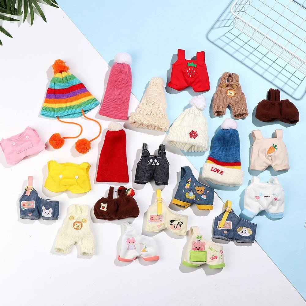 Animal Pattern Cotton Stuffed Dolls Plush Suspender Pants Doll Clothes Knited Hat Mini Overalls