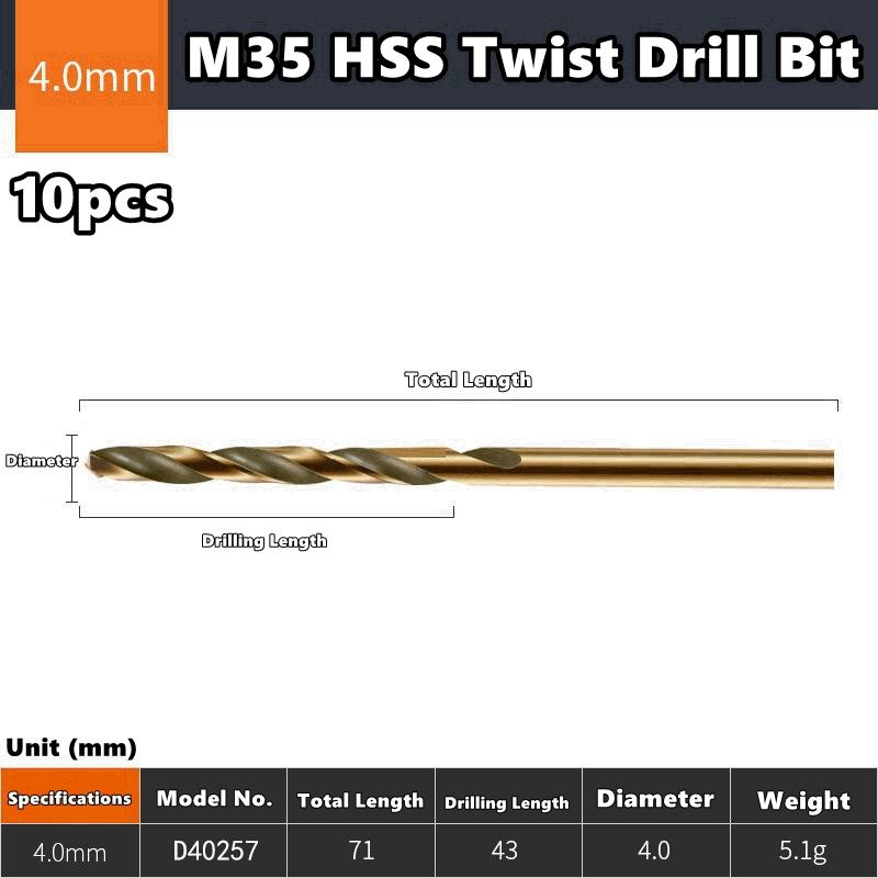 1pc/10pcs 1mm-14mm HSS M35 Cobalt Coated Twist Drill Bit Set Core For Wood Metal Hole Cutter Stainless Steel Wood Metal Drilling