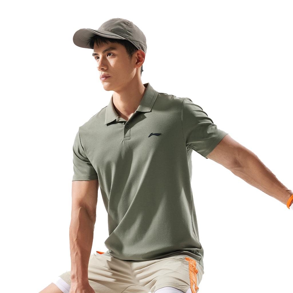 Li Ning Comfortable Casual Minimalist Solid Color Versatile Short Sleeve Polo Shirt Men Tops Tea-Green APLV037-6