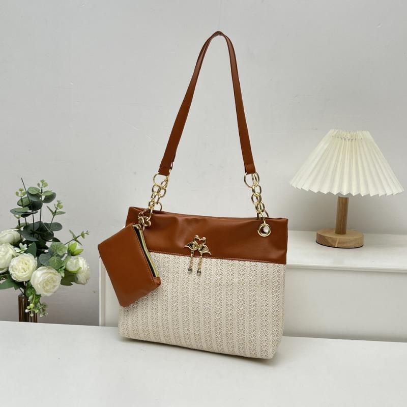 

Straw bag summer new fashion two-piece set shoulder bag swan decorative armpit bag women s bag one коричневый
