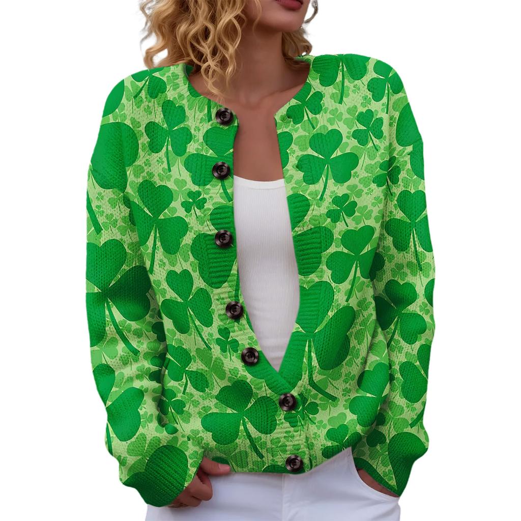 LXF-YK52 Crew Neck Cardigan St. Patrick's 3D Printed Sweater New Knitted European beautiful woman