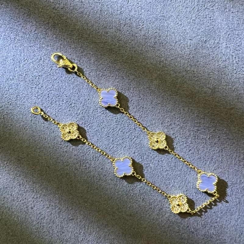 9MM Mini Six-flower Four-leaf Clover Bracelet White Mother-of-pearl Purple Chalcedony CNC Craft Simple and Versatile High-end Bracelet