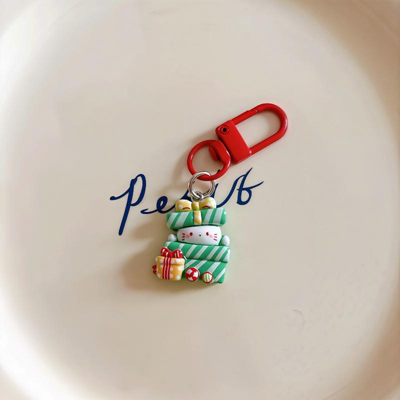 Cute Christmas Keychain Cartoon Santa Claus Snowman Kitten Pendant Key Ring Backpack Decoration Accessories  Year Gift
