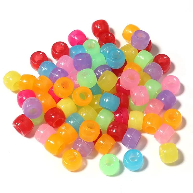 TX80 100pcs 6*9mm New Multiple Models Round Acrylic Exquisite Handmade Scattered Beads Big Hole Spacer Hair Bead Jewelry DIY