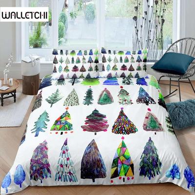 Feliz Navidad Funda de Edredón Queen King Size Árbol de Navidad Funda Nórdica Juego de Cama Árbol de Pino Adorno Navideño Juego de Funda de Edredón