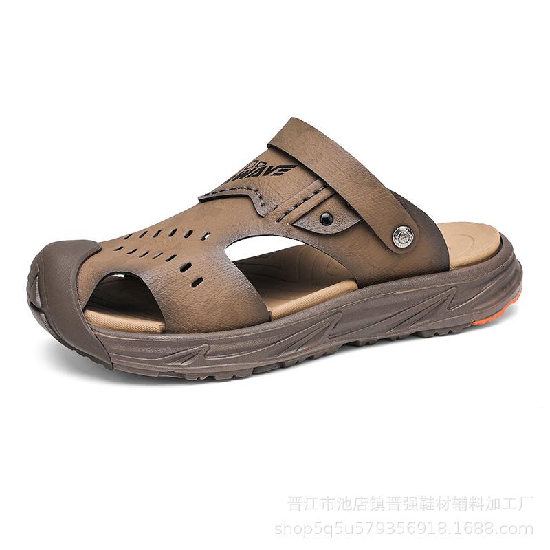 

Summer business beach slippers outdoor outing thick-soled men s dual-purpose non-slip sandals breathable flat-heeled versatile slippers 45 хакі