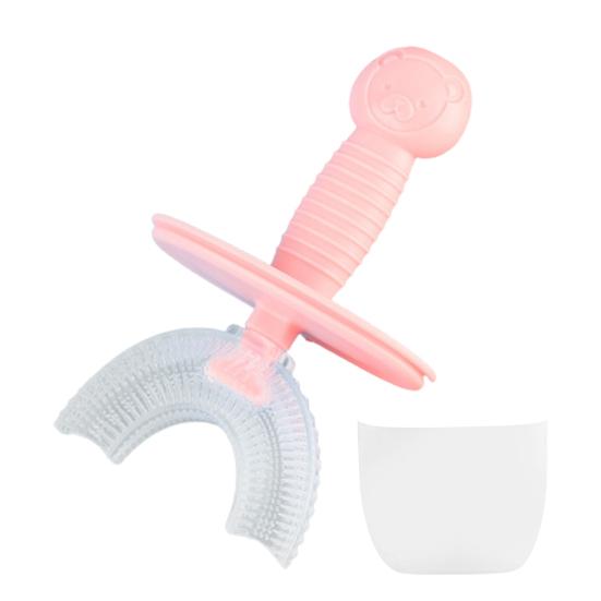 

1 комплект, детская зубная щетка, эргономичный дизайн, противоскользящая силиконовая пищевая детская зубная щетка, аксессуары для малышей S розовый