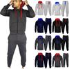 Set Mens Tracksuit Fleece Zip Hoodie Topsbottoms Joggers Gym Jogging Contrast