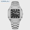 Luxury Men's Quartz Watch Square Case Day Date Display Stainless Steel Wristwatch