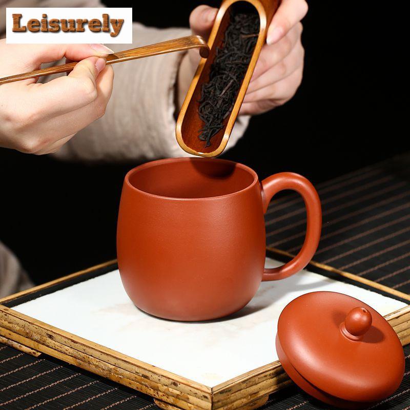 380ml Yixing Purple Clay Tea Mug Handmade Covered Cup Raw Ore Zhu Mud Kettle Chinese Zisha Tea Set Cafes Supplies Customized