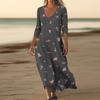 Dresses For Womens Vintage Print Tunic Waisted Midi Dress Summer Casual  3/4 Sleeve Dress