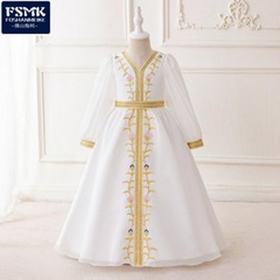 European & American Girls' V-Neck Satin Embroidered Princess Evening Gown