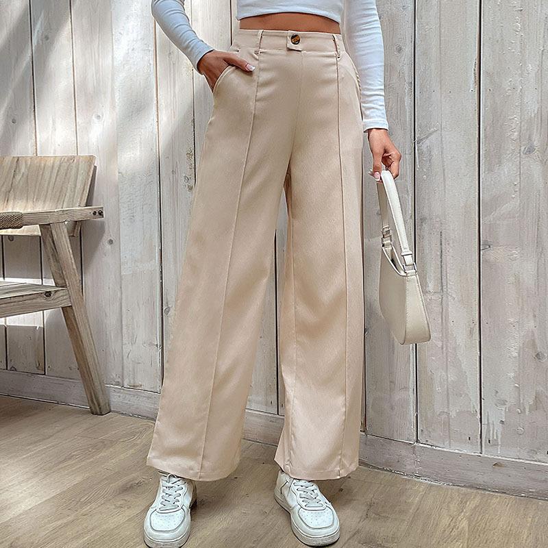 Spring Autumn Solid Color Loose Casual Wide Leg Pants Women Patchwork All-match Straight Trousers