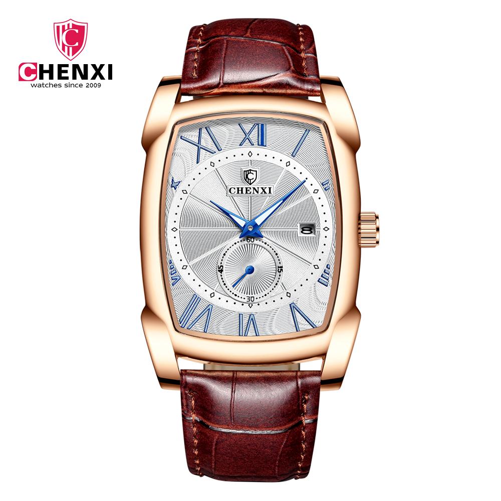 CHENXI 8209 Men's Sport Watches Luxury Retro Square Wristwatches Leather Strap Waterproof Quartz Power Reserve for Casual Sports