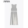 Zaprha 2025 Summer New Fashion Stripe Patchwork Cut Knitted V-neck Sleeveless Dress 8779633