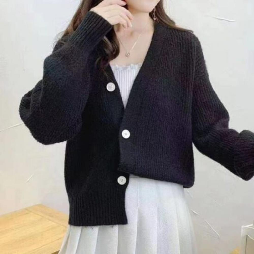 NaVaVa Nk2609 Simple Rib V Neck Long sleeVe Knit Cardigan