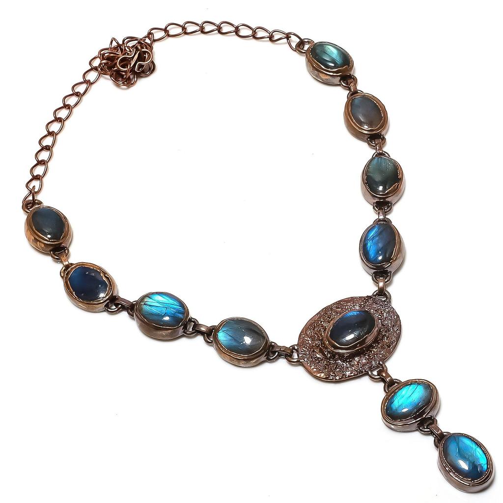 Labradorite Copper Electroformed Necklace with Adjustable Chain, Handmade Gemstone Jewelry Necklace For Memorial Day
