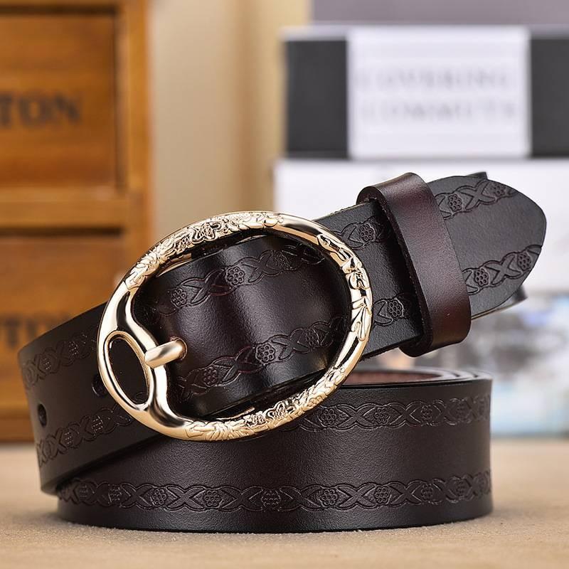 Leather Genuine Womens Belt Antique Alloy Buckle Style Dresses Pants Decoration