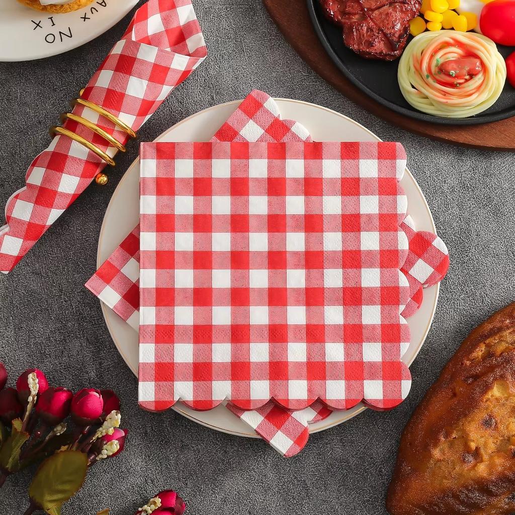 20/60Pcs Red Gingham Disposable Napkins, Red and White Checkered Paper Napkins for Birthday Wedding Christmas Party Supplies