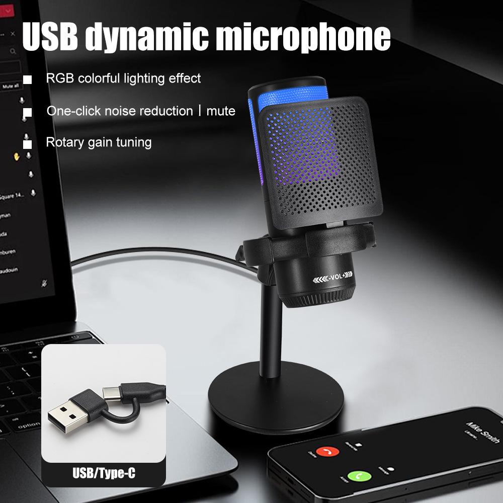 MS15 RGB Condenser USB Gaming Microphone with Pop Filter for Live Streaming
