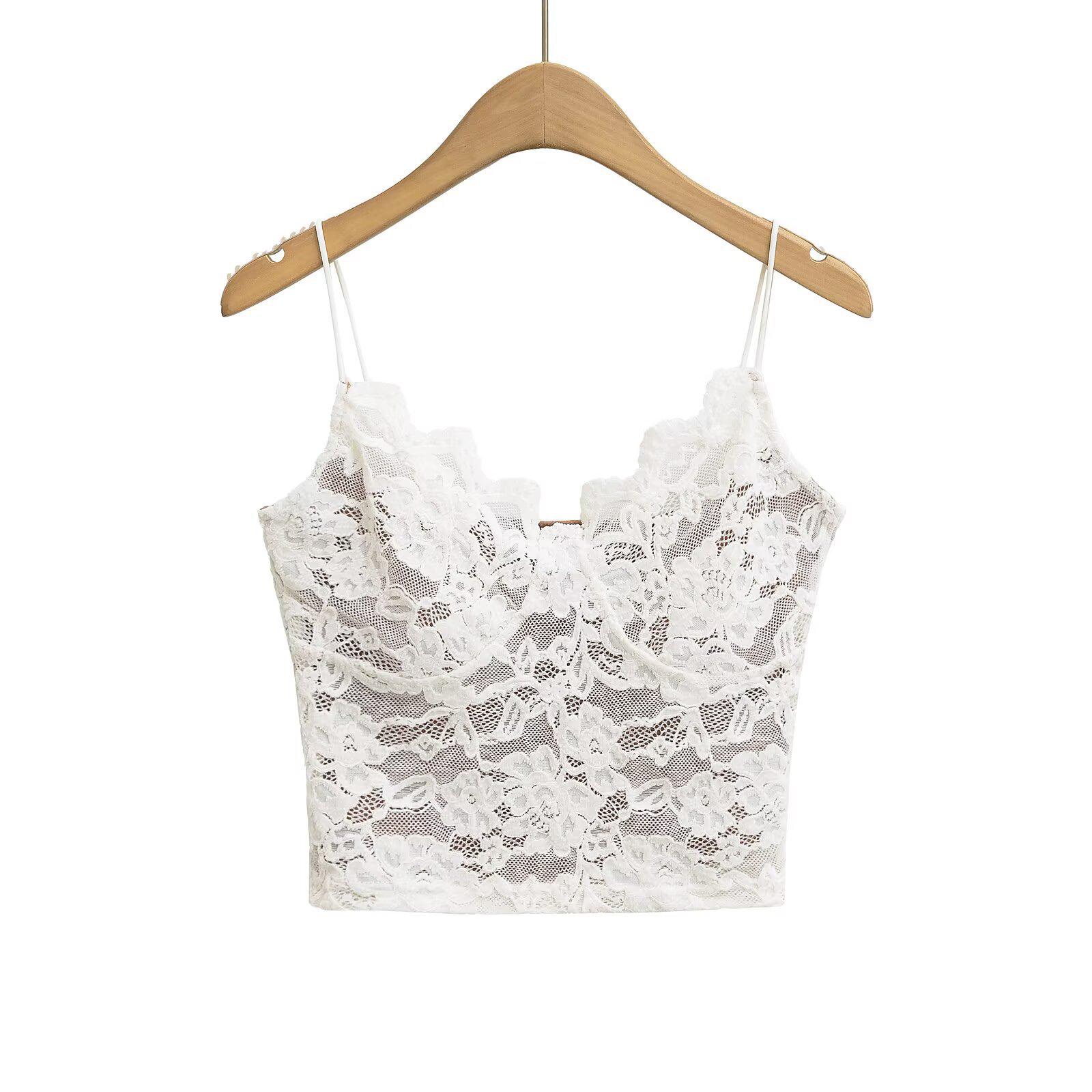 

2025 Spring/Summer Women s Slim Fit Double-Layer Lace Camisole with Chest Pads in Pure Desire Style Small белый
