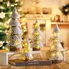 Ming Guan Tower-Shaped Flocked Cedar Desktop Christmas Tree with White Pine Needles and Wooden Base