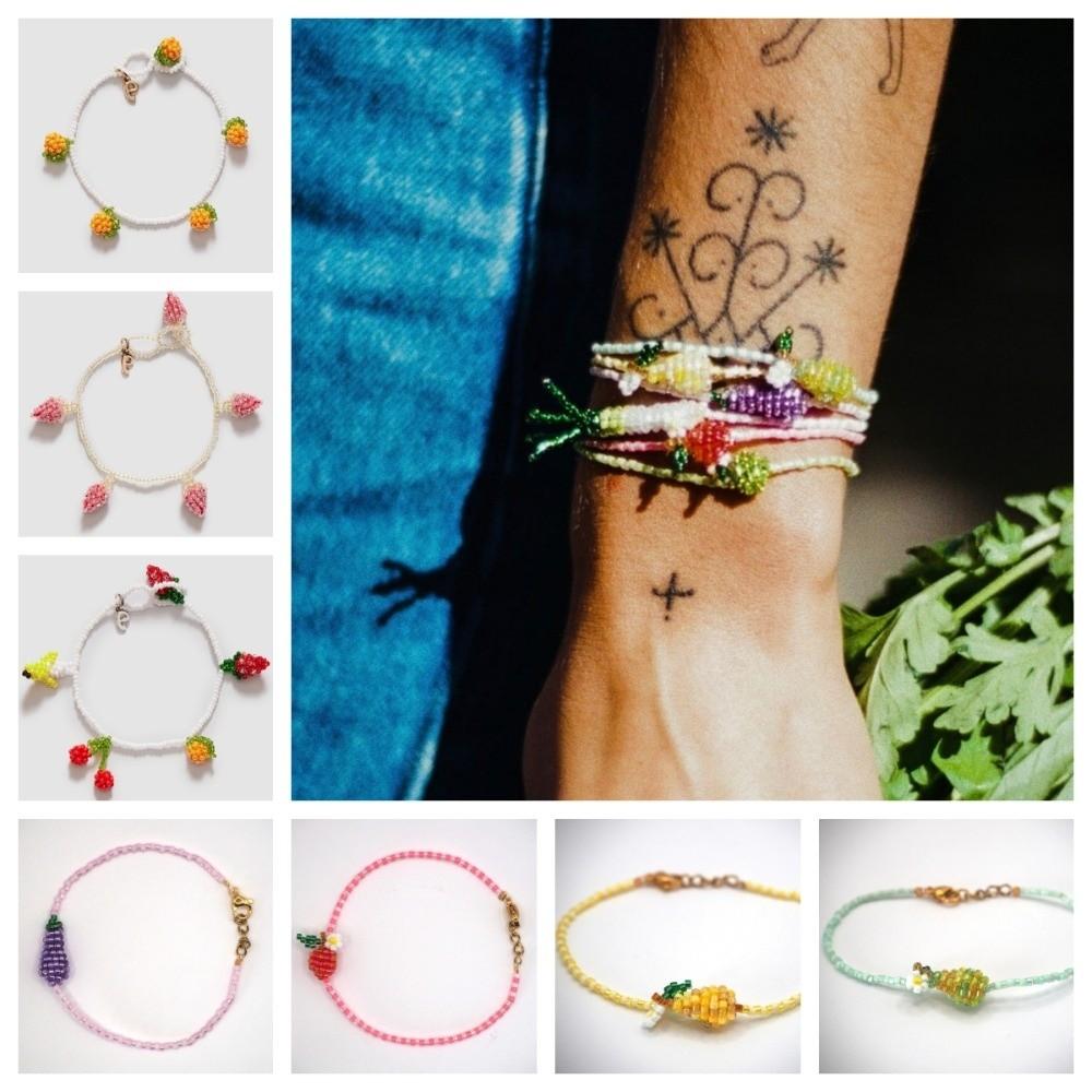 Lemon Vegetables Hand Chain Orange Strawberry Cherry Bangle Aesthetic Beaded Fruits Bracelet  Gift