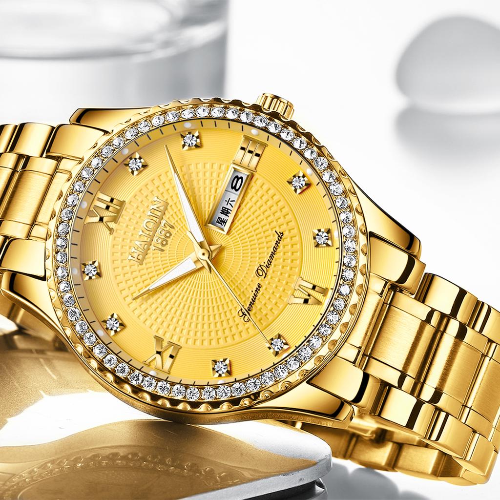 HAIQIN Top Brand Luxury Mens Diamond Watches Waterproof Quartz Watch Men Casual Business
