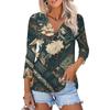 Women's Fashion Casual Printing Button-down Shirt 3/4 Long Sleeve Tops