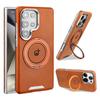 Magnetic Suction 360 Rotating Bracket Leather Case for Samsung Galaxy S25 Ultra S24 Plus S23Ultra Ring Holder Stand Phone Cover