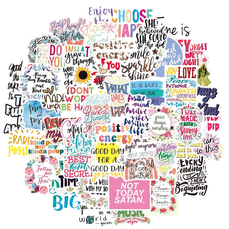 50 Inspirational Copybook Paper Diy Suitcase Sticker English Cartoon, Creative Graffiti Sticker