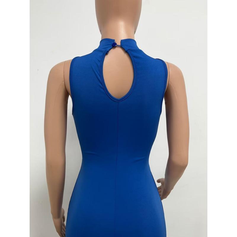 Women's Summer Hollow Tie Up Irregular Sleeveless Backless Tight Jumpsuit