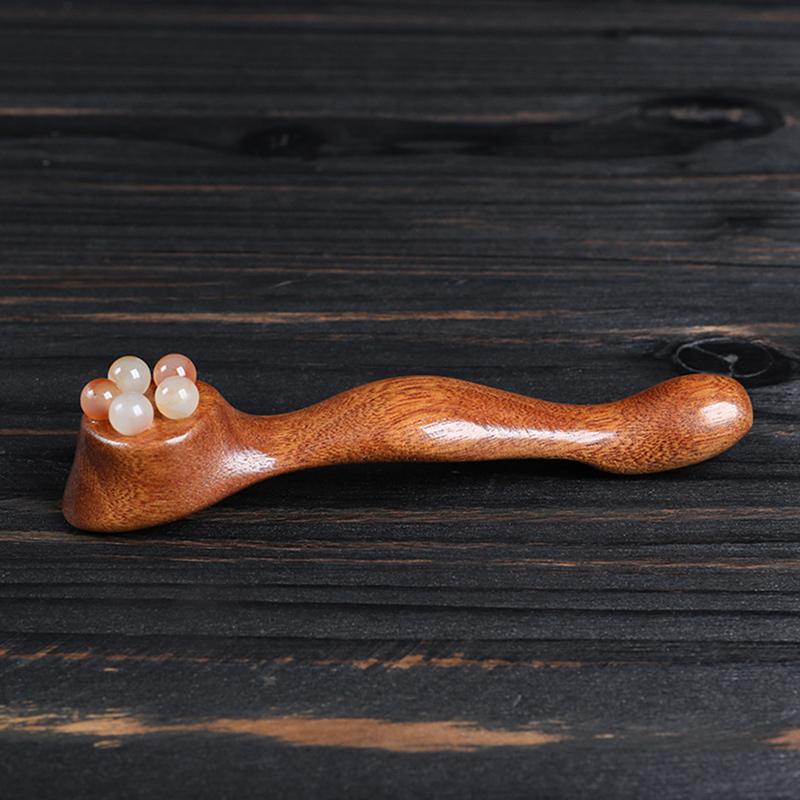 Gua Sha Facial Massage Tool Sandalwood Eye and Face Massager with Five-Bead Lotus Design for Skin Care and Puffiness Reduction