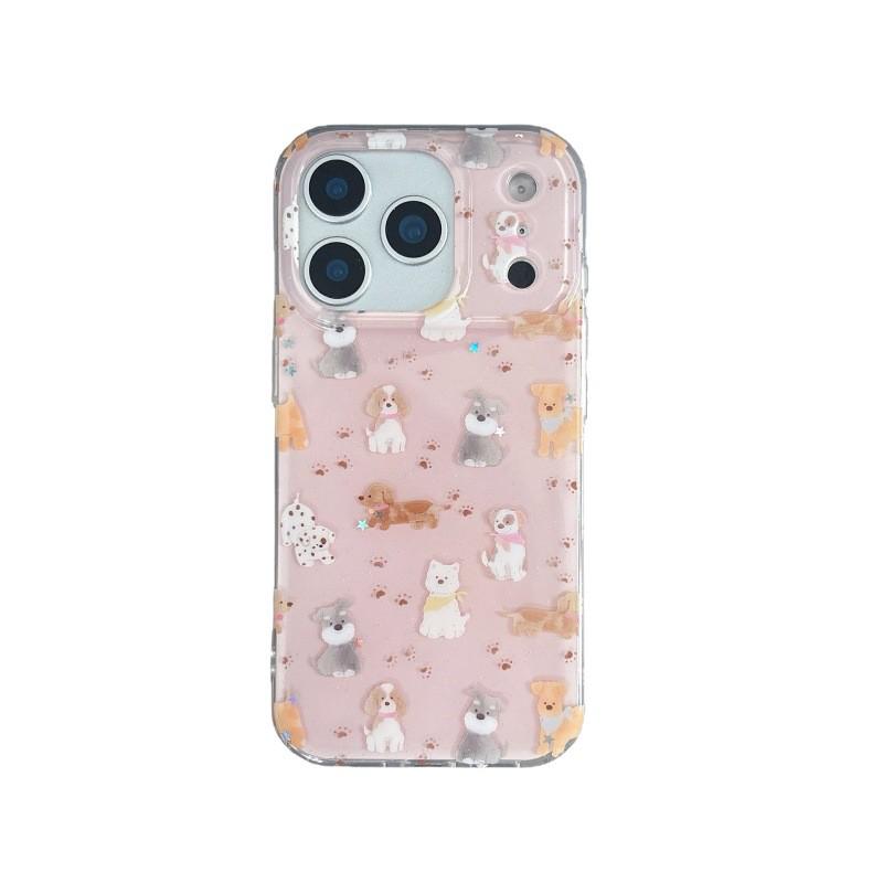 Inspired Glitter Puppy Full Screen Phone Case for iPhone 14/15, 17 Pro Max, 16 PM - Women's Style