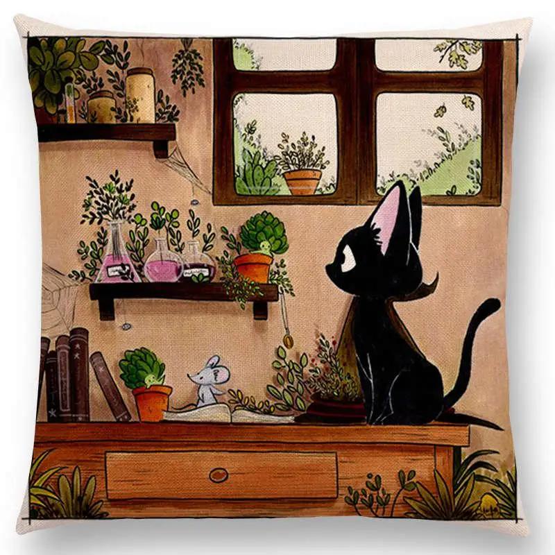 Newest Cute Cartoon Sofa Pillow Cover Black and White Cat Funny Fox Cushion Cover Throw pillowcase