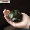 2pc/lot Hand Drawn Galsang Flower Tea Cup Handmade Powder Yin Dark Green Master Cup Flower Mouth High Footed Tea Bowl Drinkware