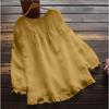 Women S Loose Fit Long Sleeve Round Neck Shirt With Ruffled Cuffs And Hem