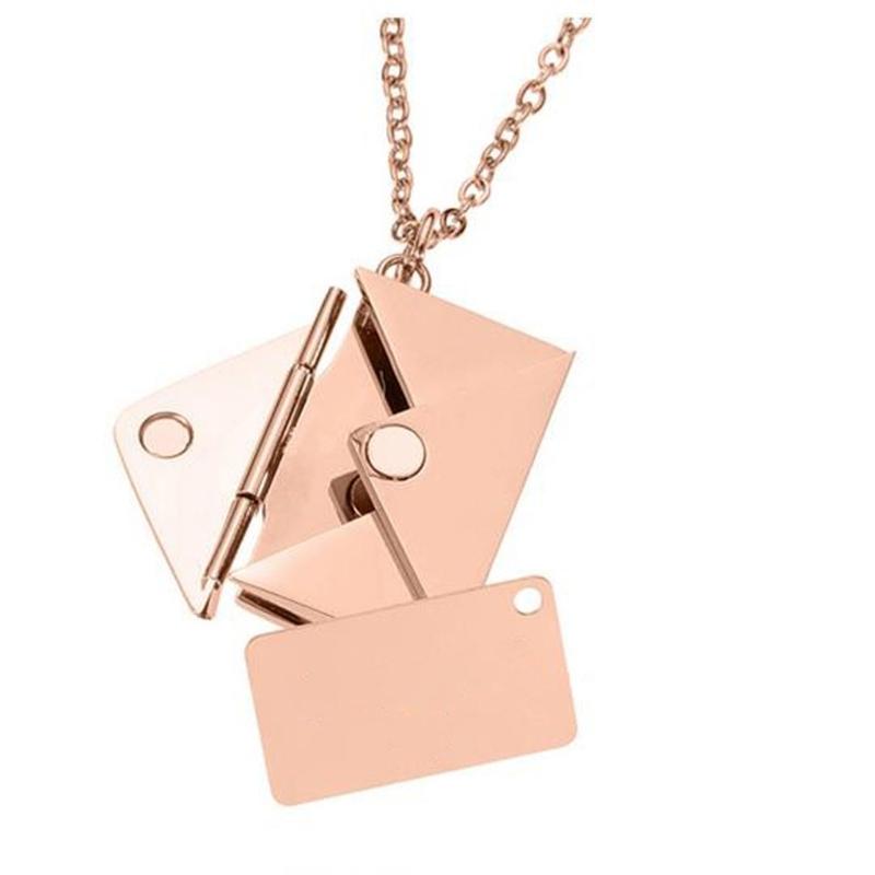 Valentine's Day Love you Secret Hidden Message Pendant Necklace Stainless Steel Can Open Photo Frame Envelope Necklace
